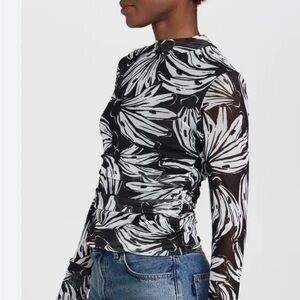 FARM Rio Monochrome Leaf Print Long Sleeve Top